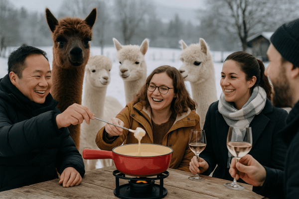 Fondue surrounded by alpacas — photo 1