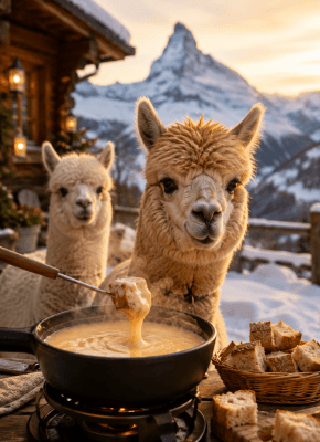 Fondue surrounded by alpacas — photo 1